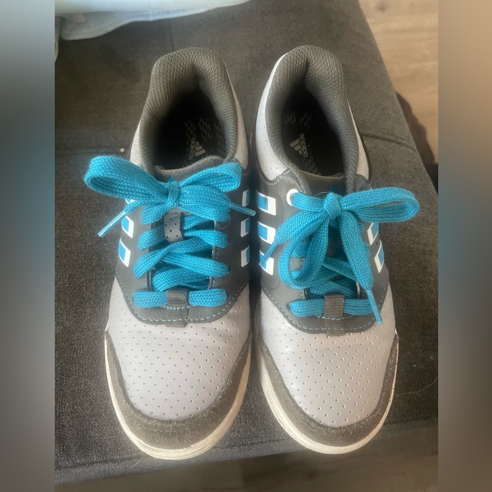 Adidas Gray and Blue Sneakers with Vibrant Laces